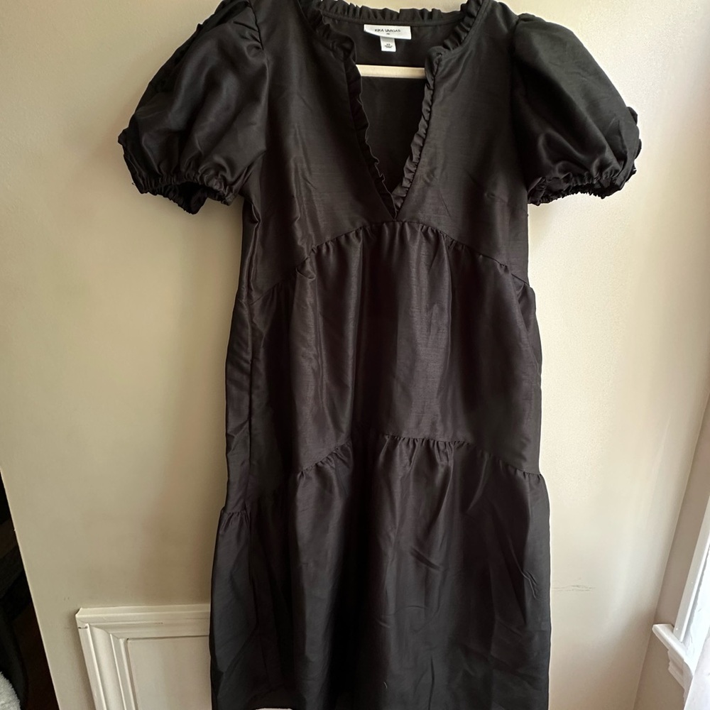 Kika Vargas for Target Black Tiered Puff Sleeve Midi Dress